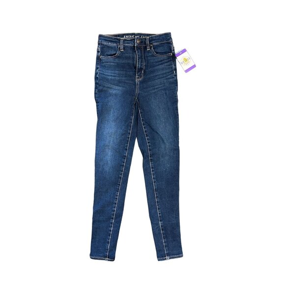 American Eagle Womens 0 Blue Skinny Jeans 360 Next Level Stretch Dark Wash Denim - Picture 2 of 13